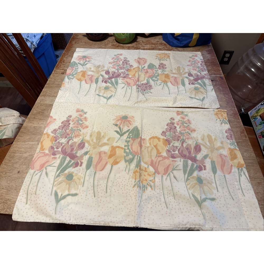 Vintage 1980s JP Stevens UTICA Floral Garden Peach Pillow Case Set 4pcs Standard